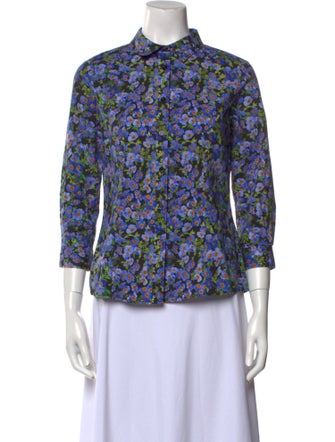 Carolina Herrera Floral Print Three-Quarter Sleeve Button-Up Top