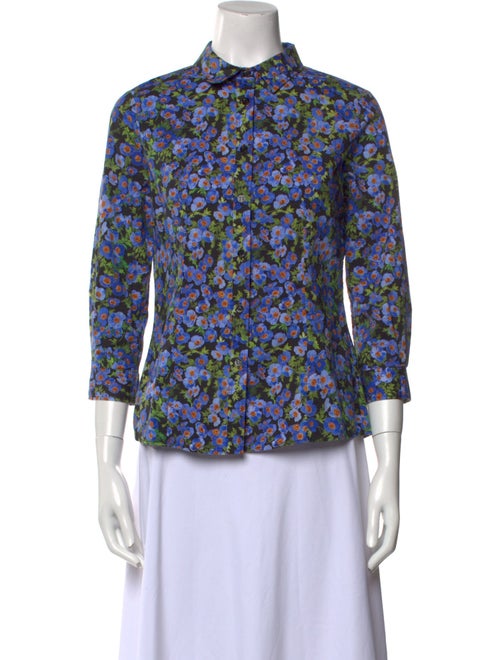 Carolina Herrera Floral Print Three-Quarter Sleeve Button-Up Top