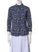 Carolina Herrera Floral Print Three-Quarter Sleeve Button-Up Top