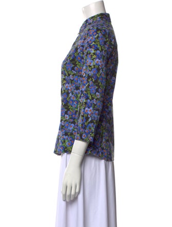Carolina Herrera Floral Print Three-Quarter Sleeve Button-Up Top