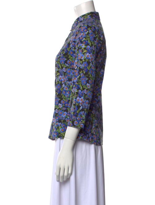Carolina Herrera Floral Print Three-Quarter Sleeve Button-Up Top