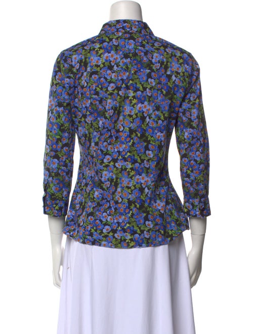 Carolina Herrera Floral Print Three-Quarter Sleeve Button-Up Top