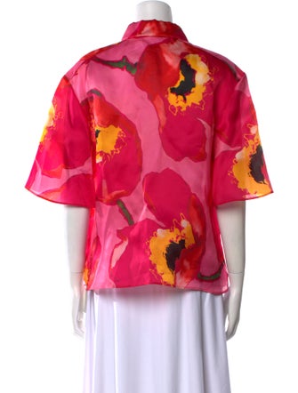 Carolina Herrera Floral Print Three-Quarter Sleeve Button-Up Top