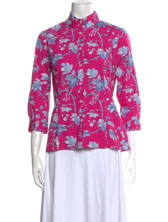 Carolina Herrera Floral Print Three-Quarter Sleeve Button-Up Top