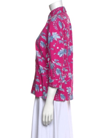 Carolina Herrera Floral Print Three-Quarter Sleeve Button-Up Top