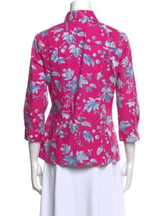 Carolina Herrera Floral Print Three-Quarter Sleeve Button-Up Top