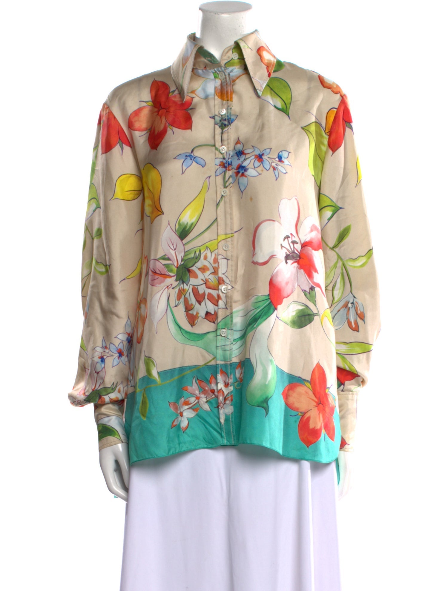Carolina Herrera Floral Print Long Sleeve Button-Up Top