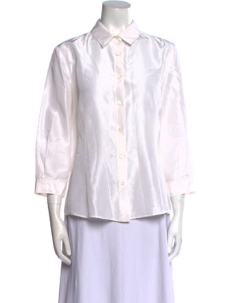 Carolina Herrera Silk Three-Quarter Sleeve Button-Up Top