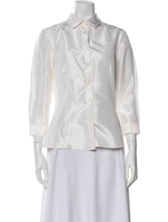 Carolina Herrera Silk Three-Quarter Sleeve Button-Up Top