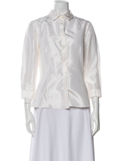 Carolina Herrera Silk Three-Quarter Sleeve Button-Up Top