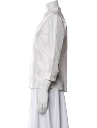 Carolina Herrera Silk Three-Quarter Sleeve Button-Up Top