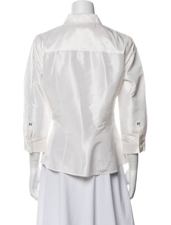 Carolina Herrera Silk Three-Quarter Sleeve Button-Up Top