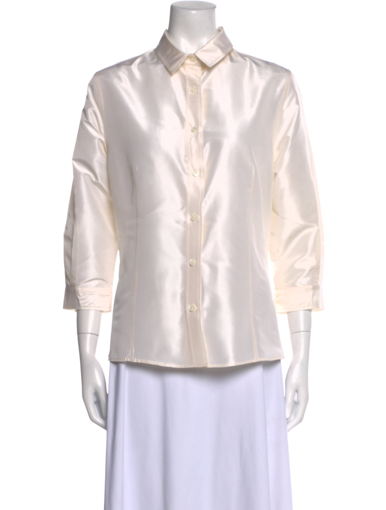 Carolina Herrera Silk Three-Quarter Sleeve Button-Up Top