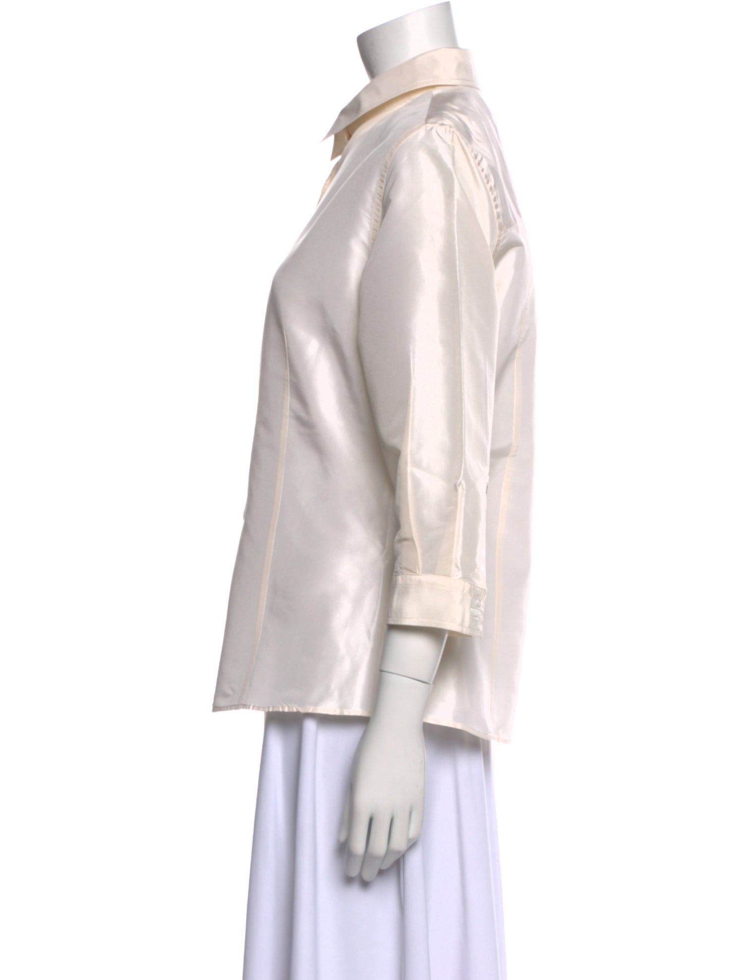 Carolina Herrera Silk Three-Quarter Sleeve Button-Up Top