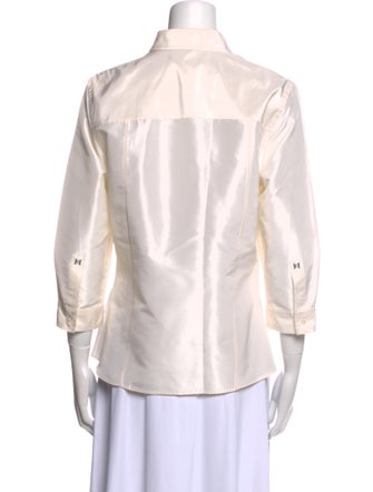 Carolina Herrera Silk Three-Quarter Sleeve Button-Up Top