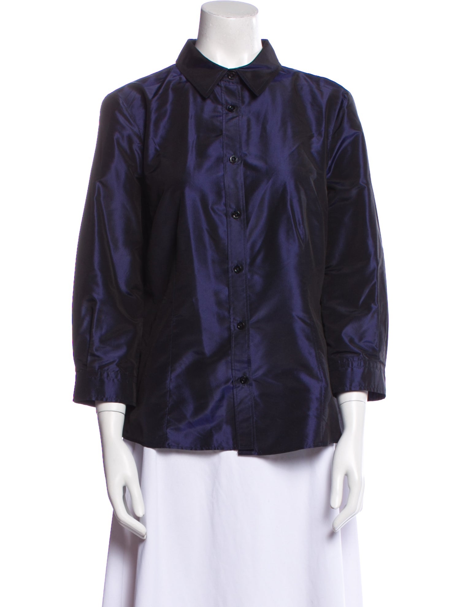 Carolina Herrera Silk Three-Quarter Sleeve Button-Up Top