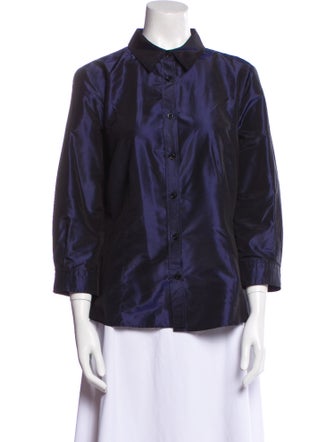 Carolina Herrera Silk Three-Quarter Sleeve Button-Up Top