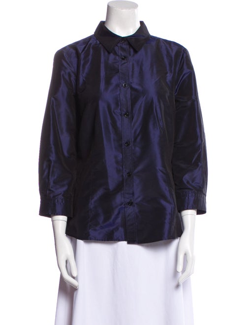 Carolina Herrera Silk Three-Quarter Sleeve Button-Up Top
