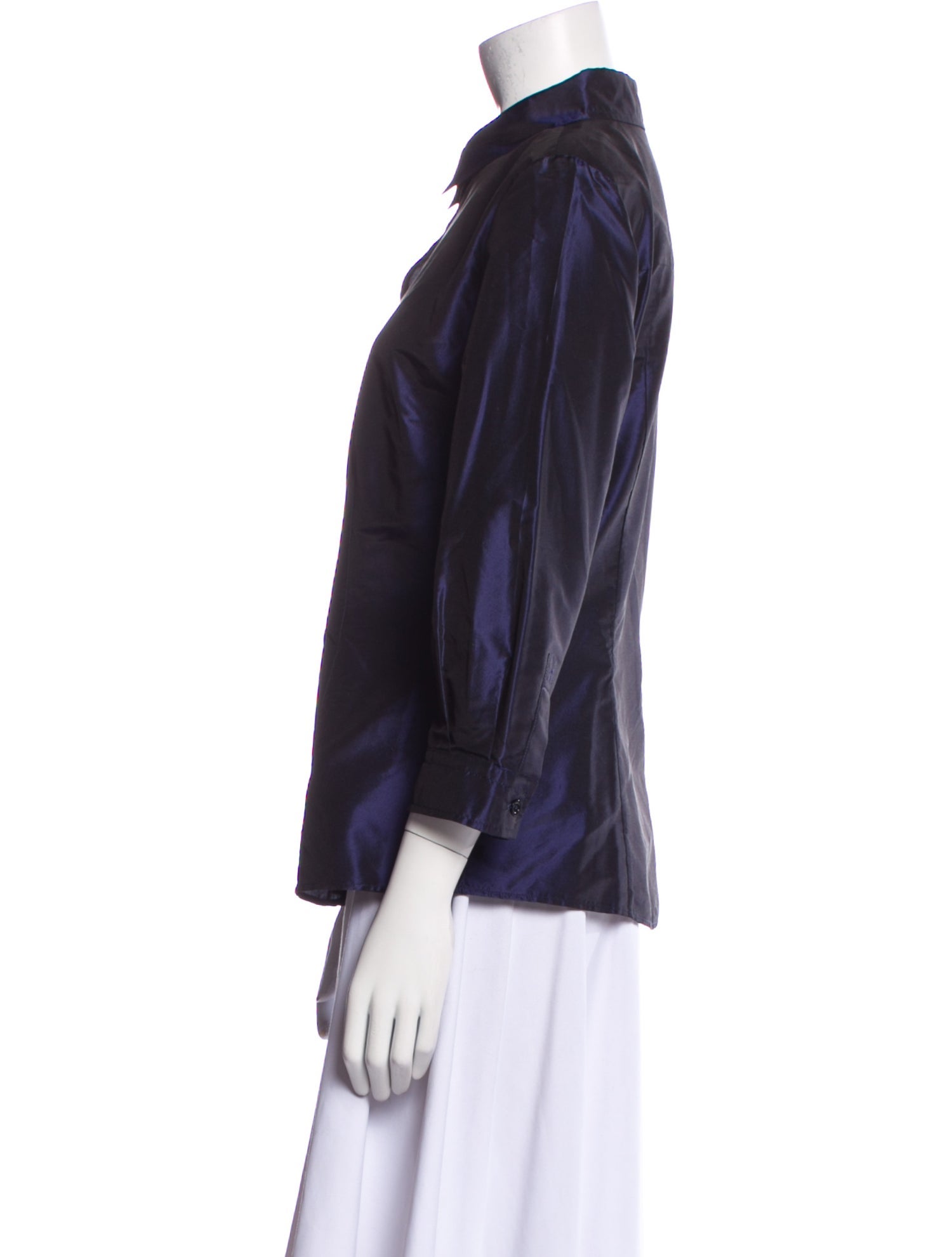 Carolina Herrera Silk Three-Quarter Sleeve Button-Up Top