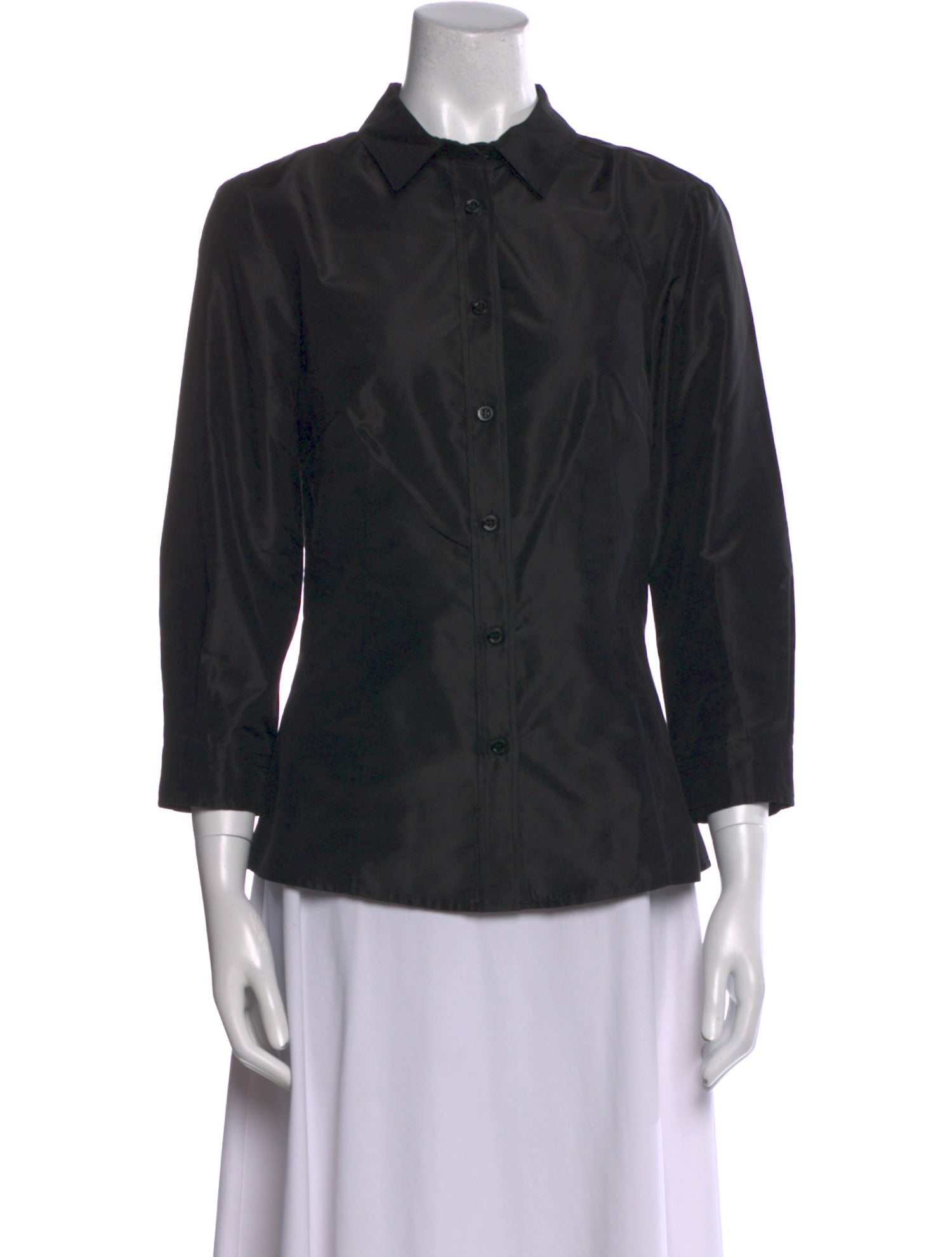 Carolina Herrera Silk Three-Quarter Sleeve Button-Up Top