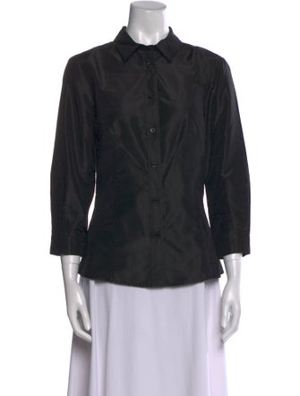Carolina Herrera Silk Three-Quarter Sleeve Button-Up Top