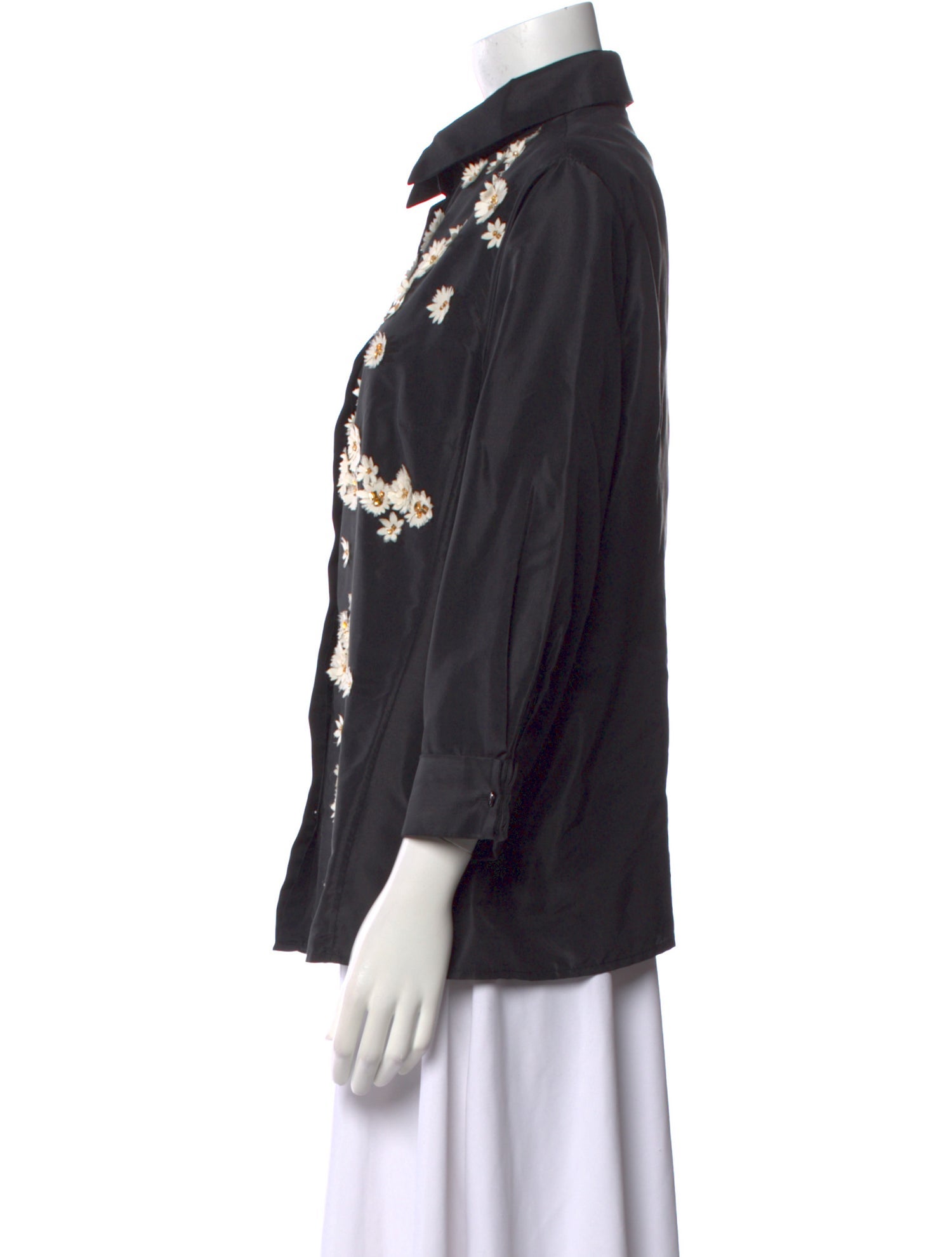 Carolina Herrera Floral Print Three-Quarter Sleeve Button-Up Top