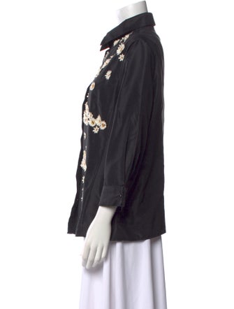 Carolina Herrera Floral Print Three-Quarter Sleeve Button-Up Top