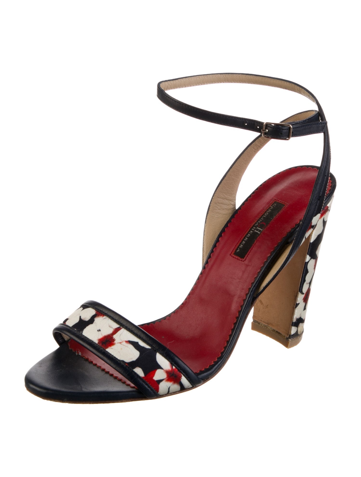 Carolina Herrera Leather Floral Print Sandals