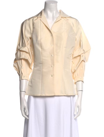 Carolina Herrera Silk Three-Quarter Sleeve Button-Up Top