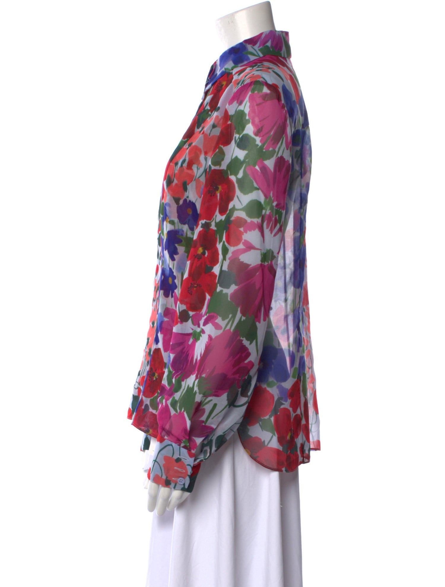 Carolina Herrera Floral Print Long Sleeve Button-Up Top