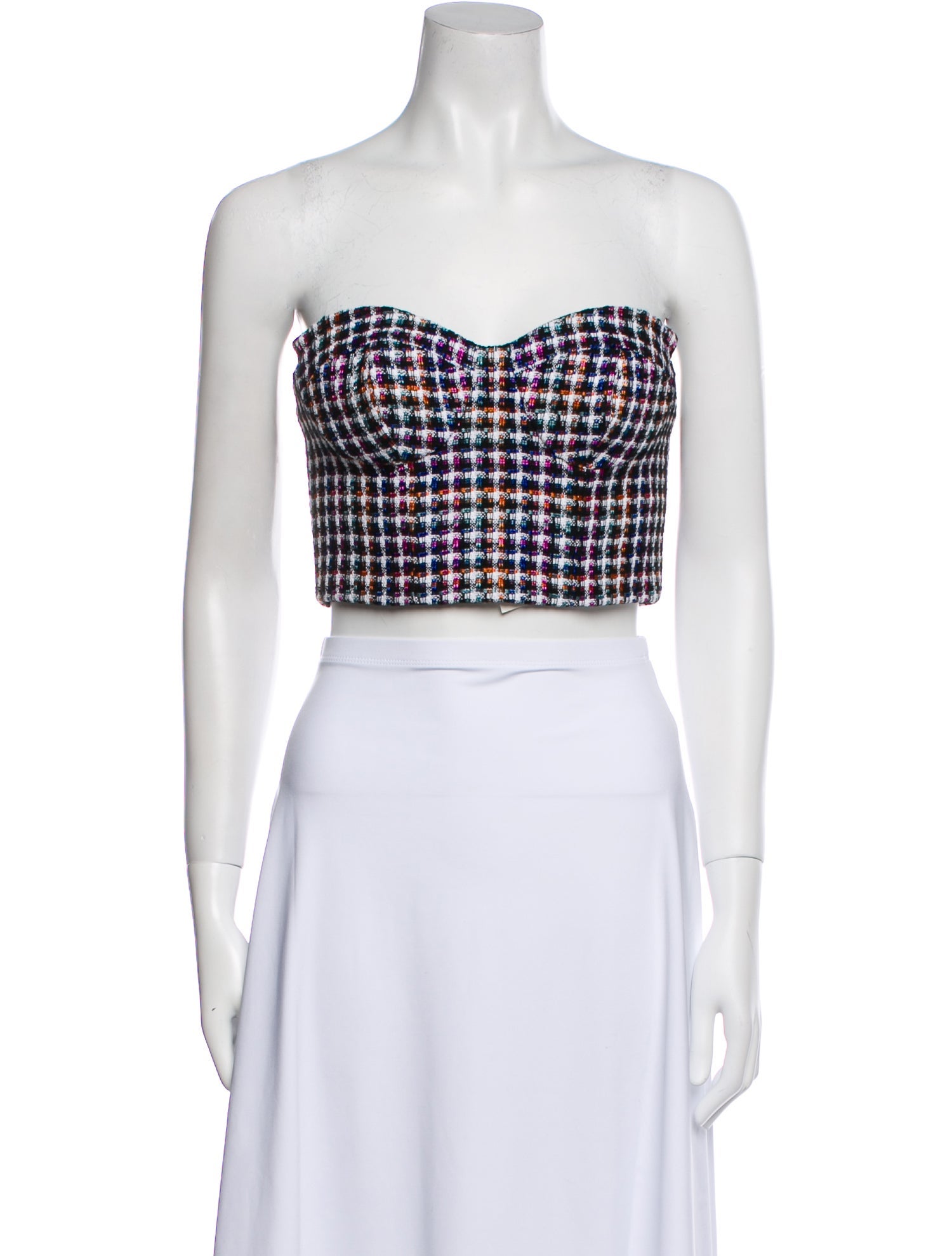 Carolina Herrera Plaid Print Strapless Crop Top w/ Tags