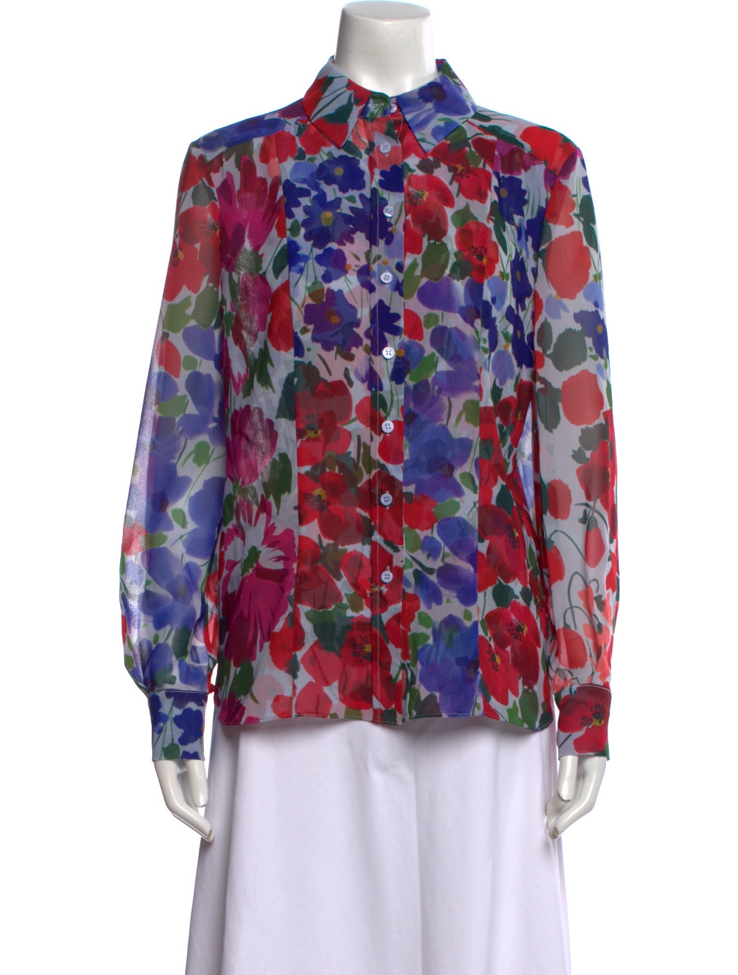 Carolina Herrera Floral Print Long Sleeve Button-Up Top