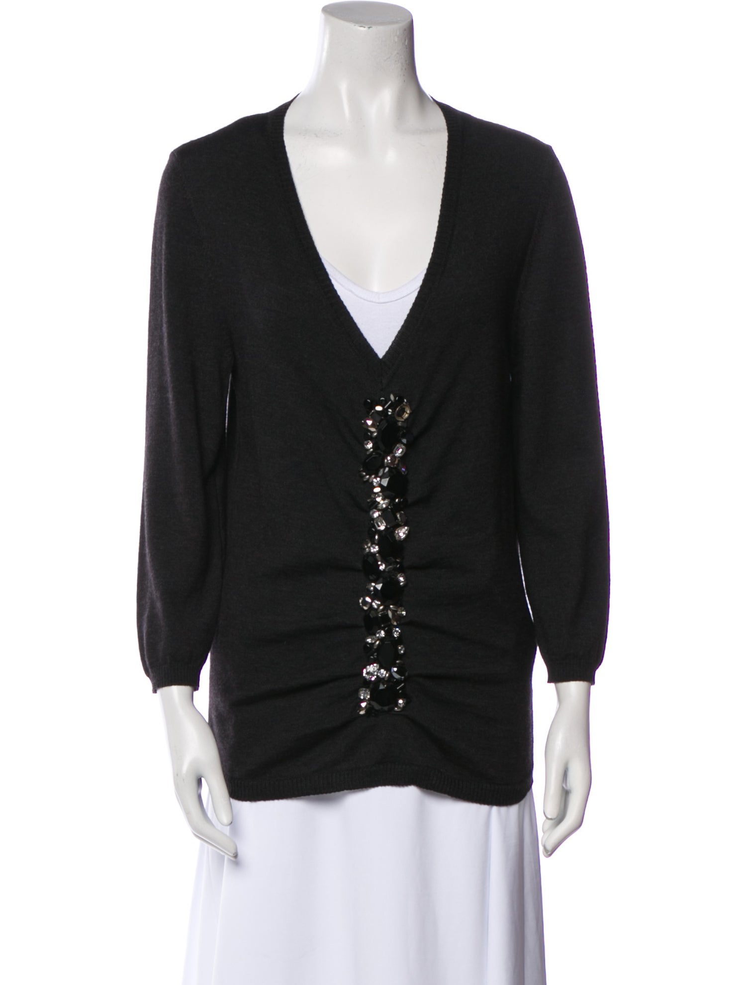 Carolina Herrera Virgin Wool Plunge Neckline Sweater