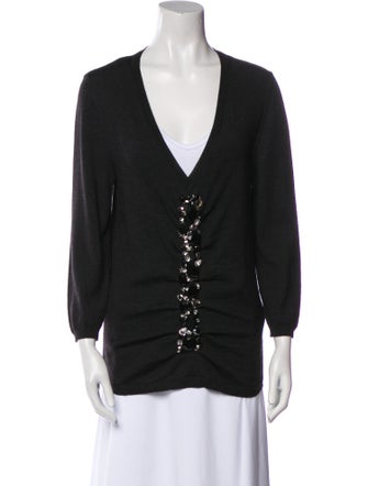 Carolina Herrera Virgin Wool Plunge Neckline Sweater