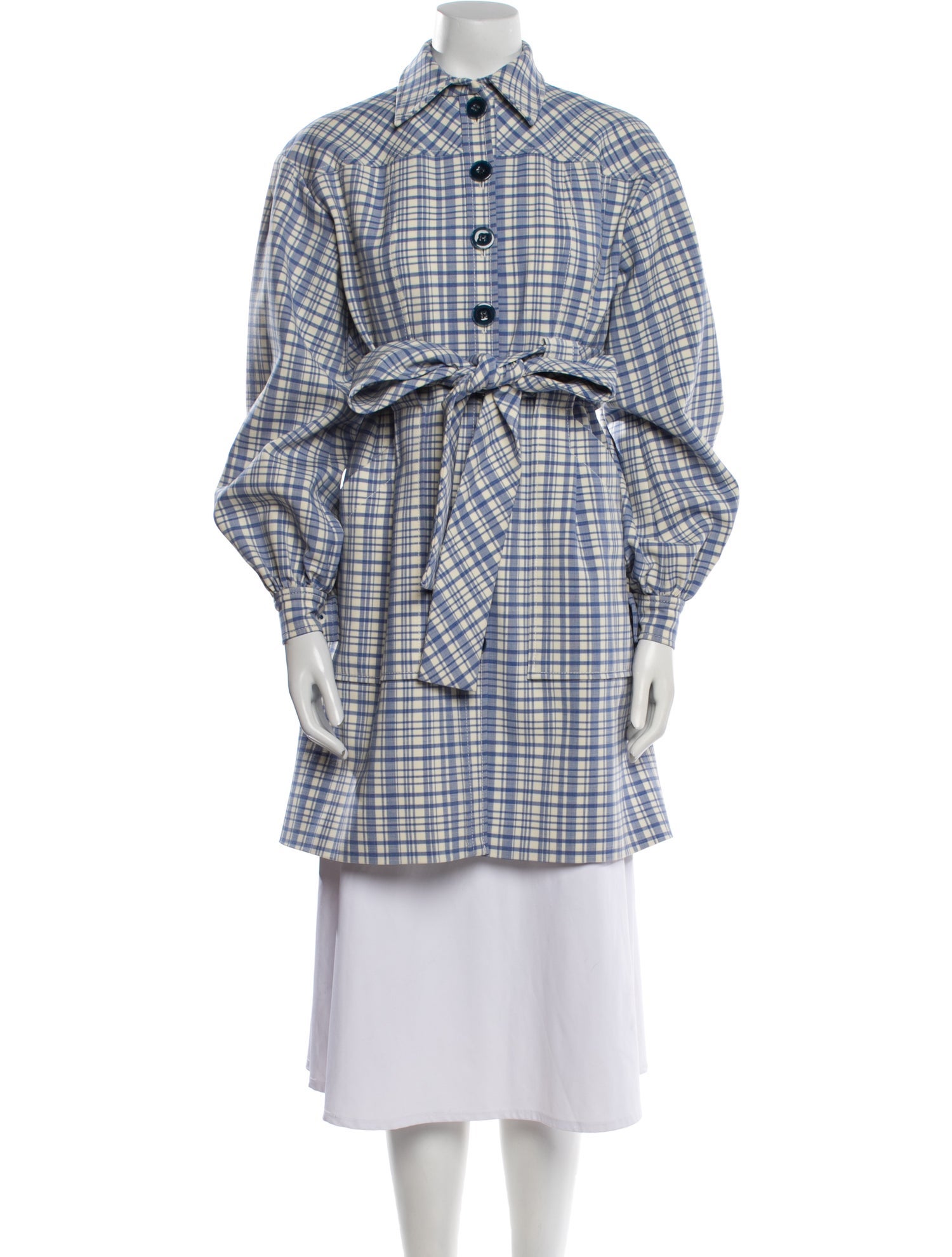 Carolina Herrera Virgin Wool Plaid Print Trench Coat