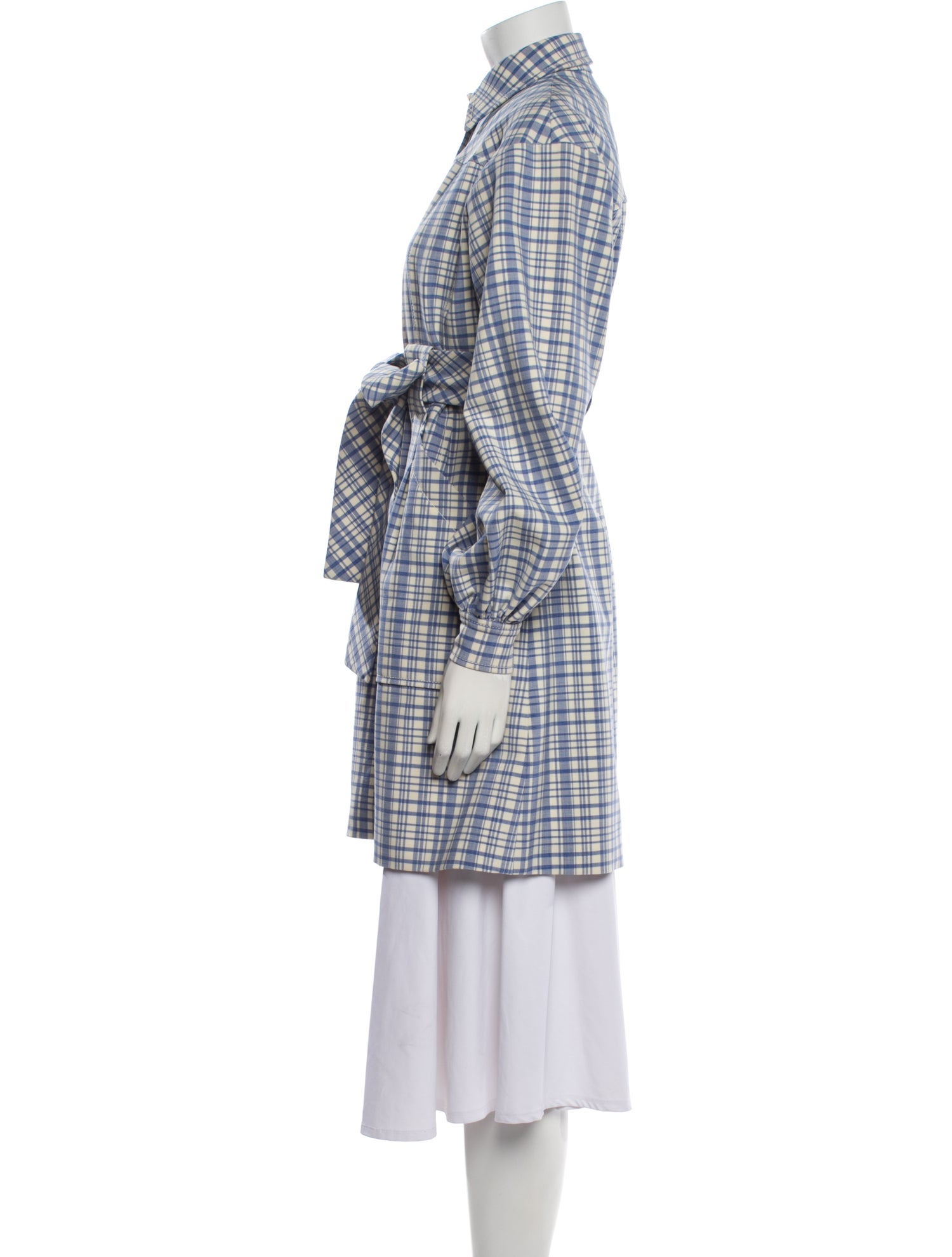Carolina Herrera Virgin Wool Plaid Print Trench Coat