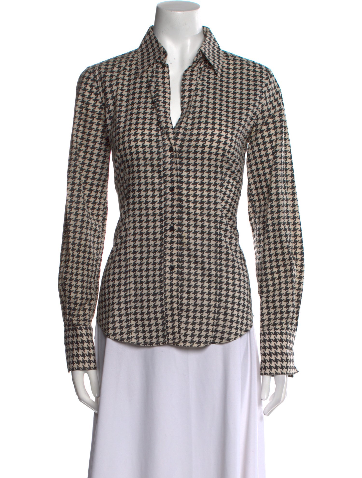 Carolina Herrera Houndstooth Print Long Sleeve Button-Up Top