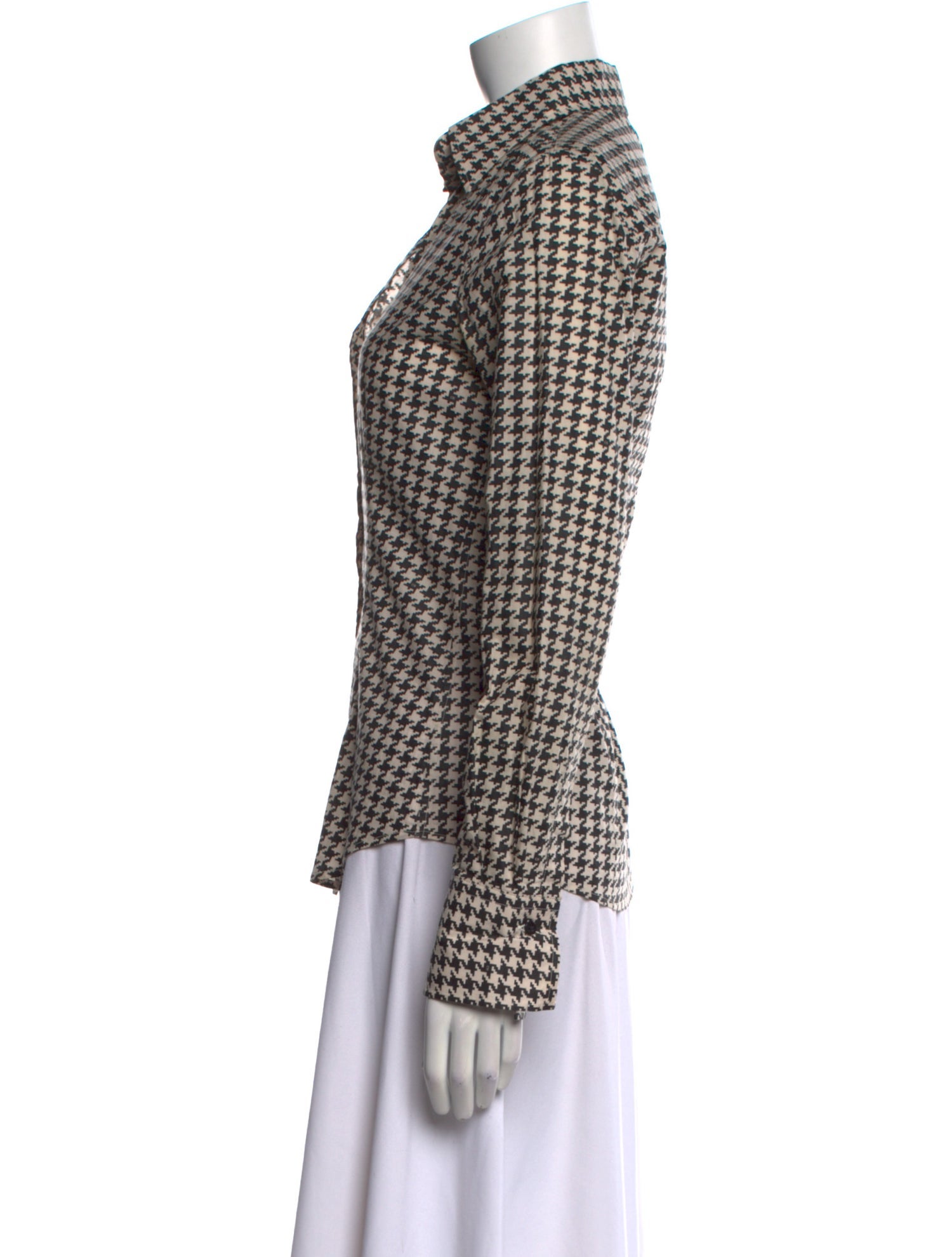 Carolina Herrera Houndstooth Print Long Sleeve Button-Up Top