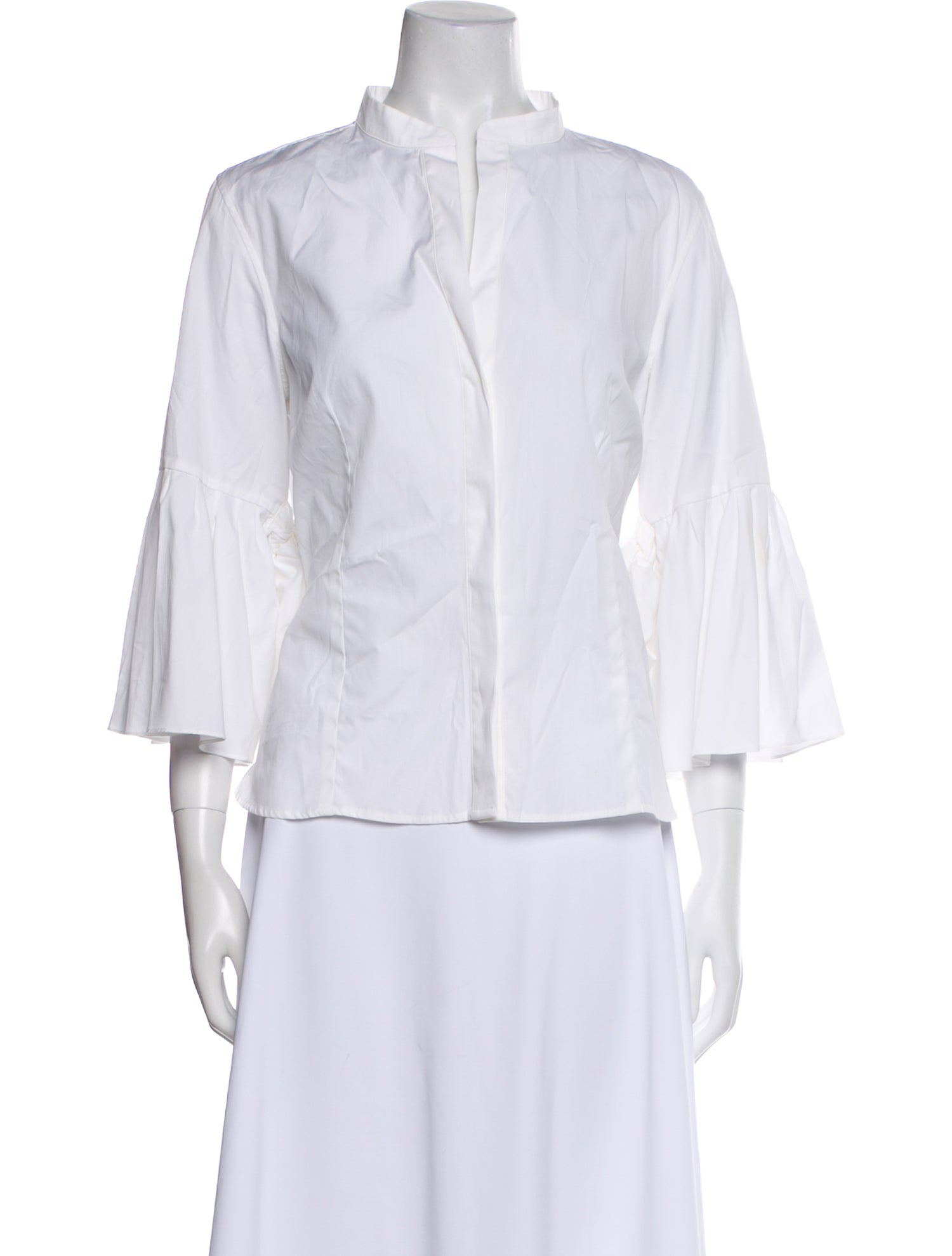 Carolina Herrera Mock Neck Three-Quarter Sleeve Button-Up Top