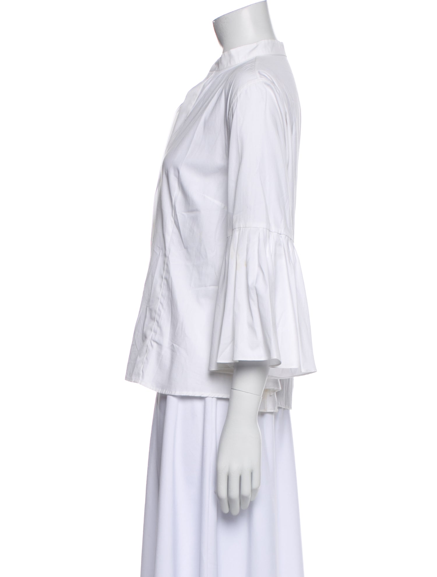 Carolina Herrera Mock Neck Three-Quarter Sleeve Button-Up Top