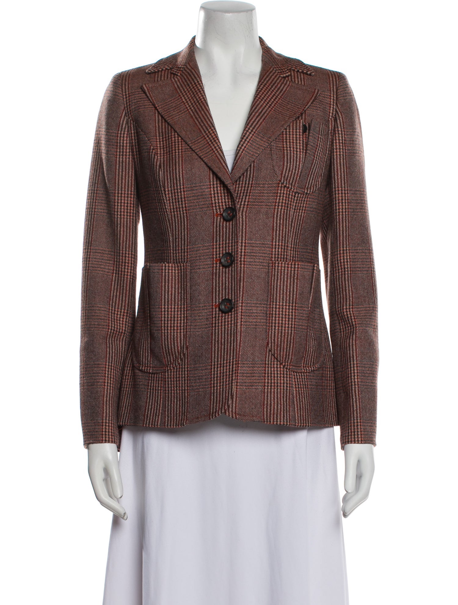 Carolina Herrera Wool Plaid Print Blazer