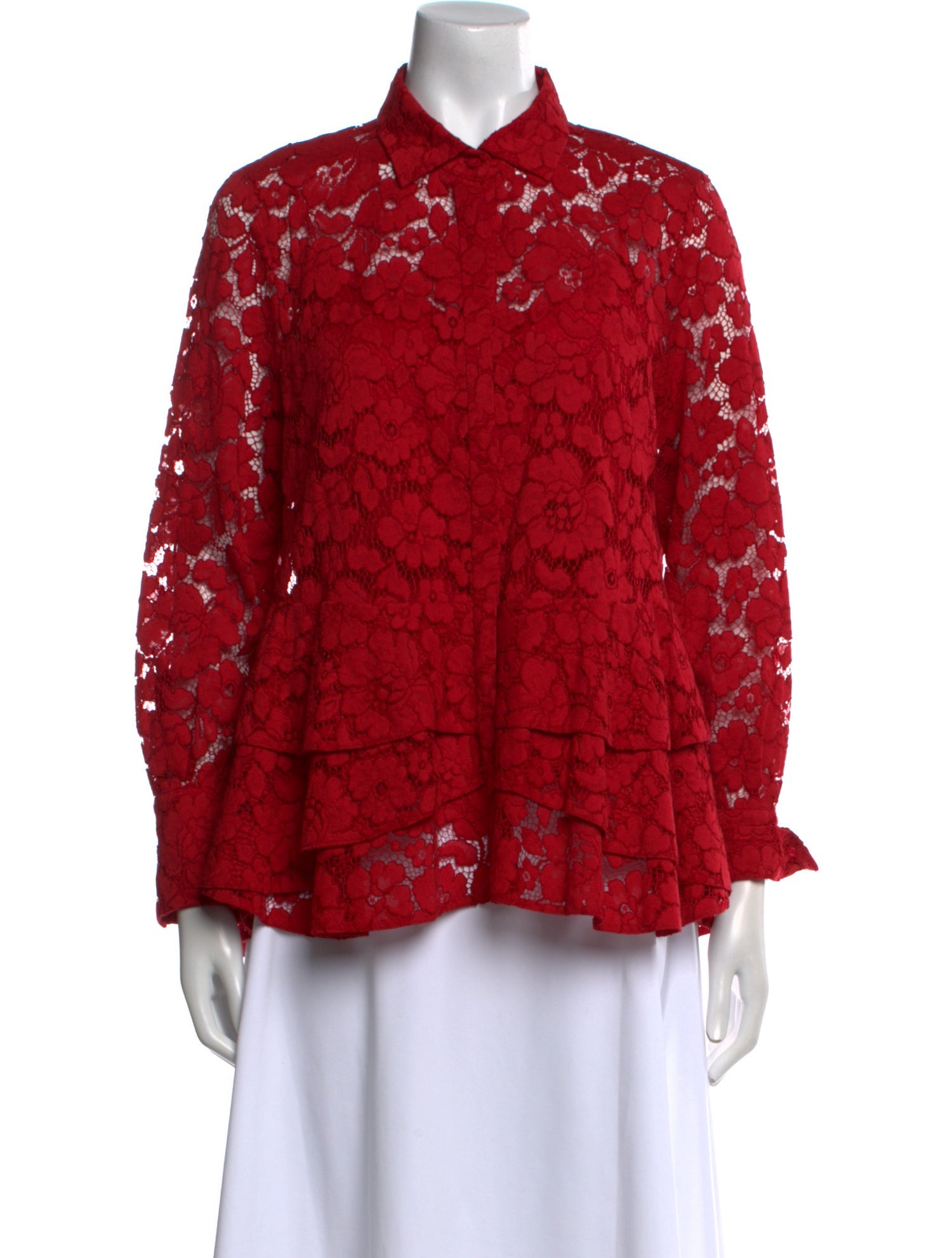 Carolina Herrera Lace Pattern Long Sleeve Button-Up Top