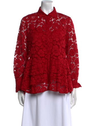 Carolina Herrera Lace Pattern Long Sleeve Button-Up Top