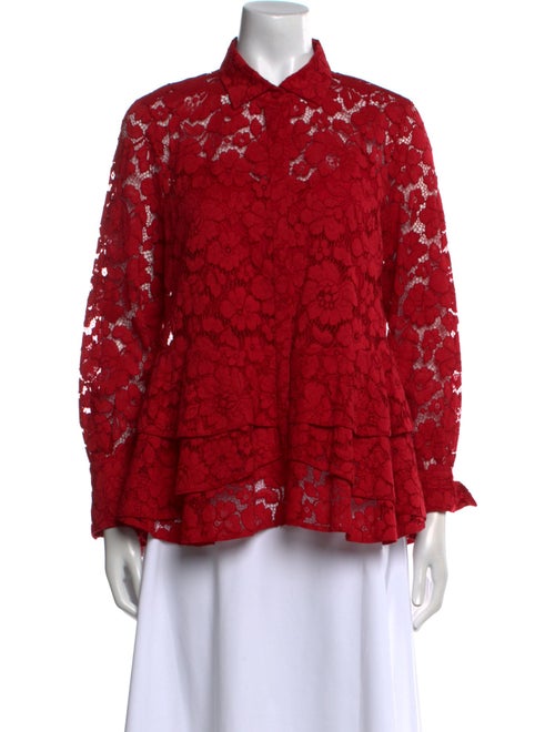 Carolina Herrera Lace Pattern Long Sleeve Button-Up Top