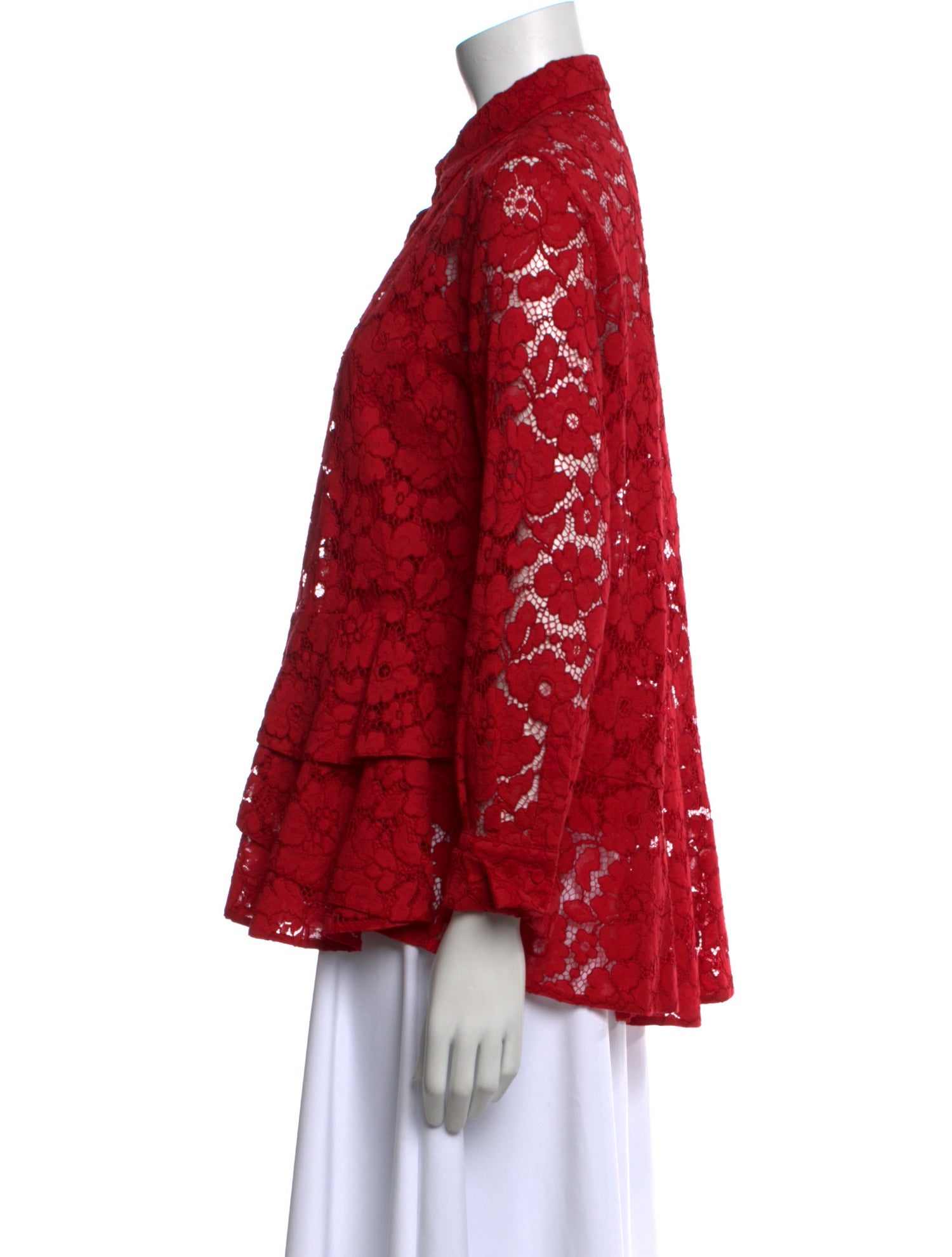 Carolina Herrera Lace Pattern Long Sleeve Button-Up Top