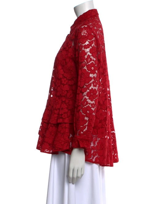 Carolina Herrera Lace Pattern Long Sleeve Button-Up Top