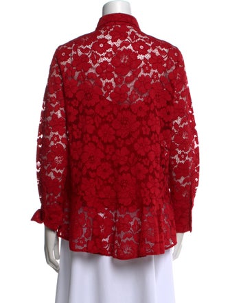 Carolina Herrera Lace Pattern Long Sleeve Button-Up Top