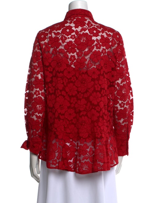 Carolina Herrera Lace Pattern Long Sleeve Button-Up Top