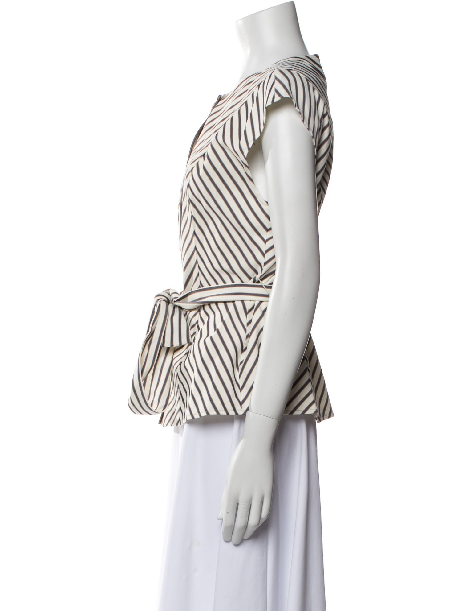 Carolina Herrera Striped Crew Neck Button-Up Top