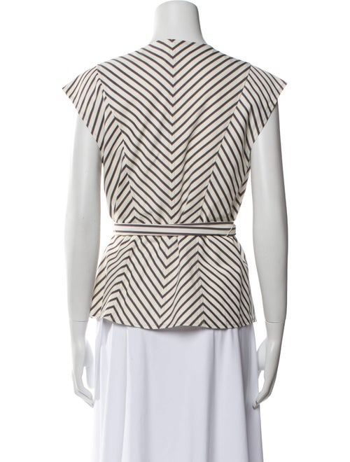 Carolina Herrera Striped Crew Neck Button-Up Top